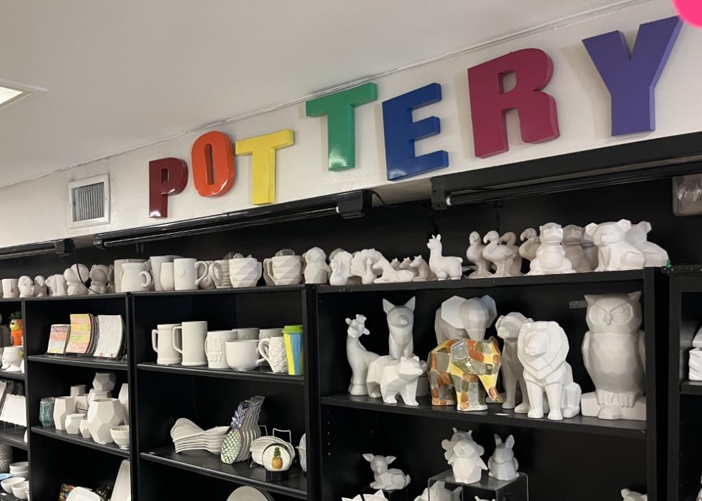 Finished kids artwork and pottery projects from a memorable New Jersey birthday party